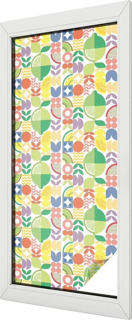Buntglas Fensterfolie – 116x50 cm – Stained-Glass Design – blickdichte dekorative Sichtschutzfolie – selbstklebend, UV-Schutz – Bunte Fr...