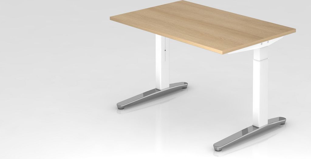 Schreibtisch Mika | Eiche | Weißes Gestell poliert | BxT 120x80cm | Arbeitshöhe 65-85cm | höhenjustierbar, 1cm Raster | C-Fuß-Gestell | Rechtec...