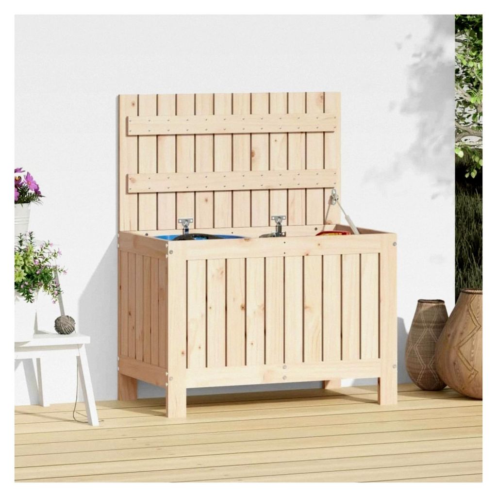 Gartentruhe 76x42,5x54 cm aus massivem Kiefernholz, Aufbewahrungsbox für Garten, Terrasse, Balkon, Gartengeräte und Poolzubehör