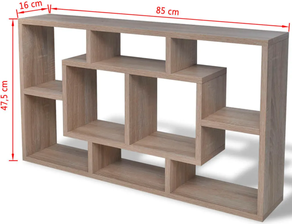 Étagère murale chêne avec 8 compartiments de rangement - Modèle Lucas