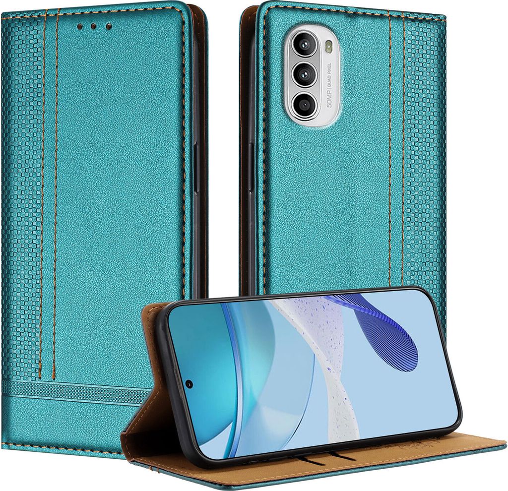 Handyhülle für Motorola Moto G52 Leder Flip Klappbare Schutzhülle mit Standfunktion Grün