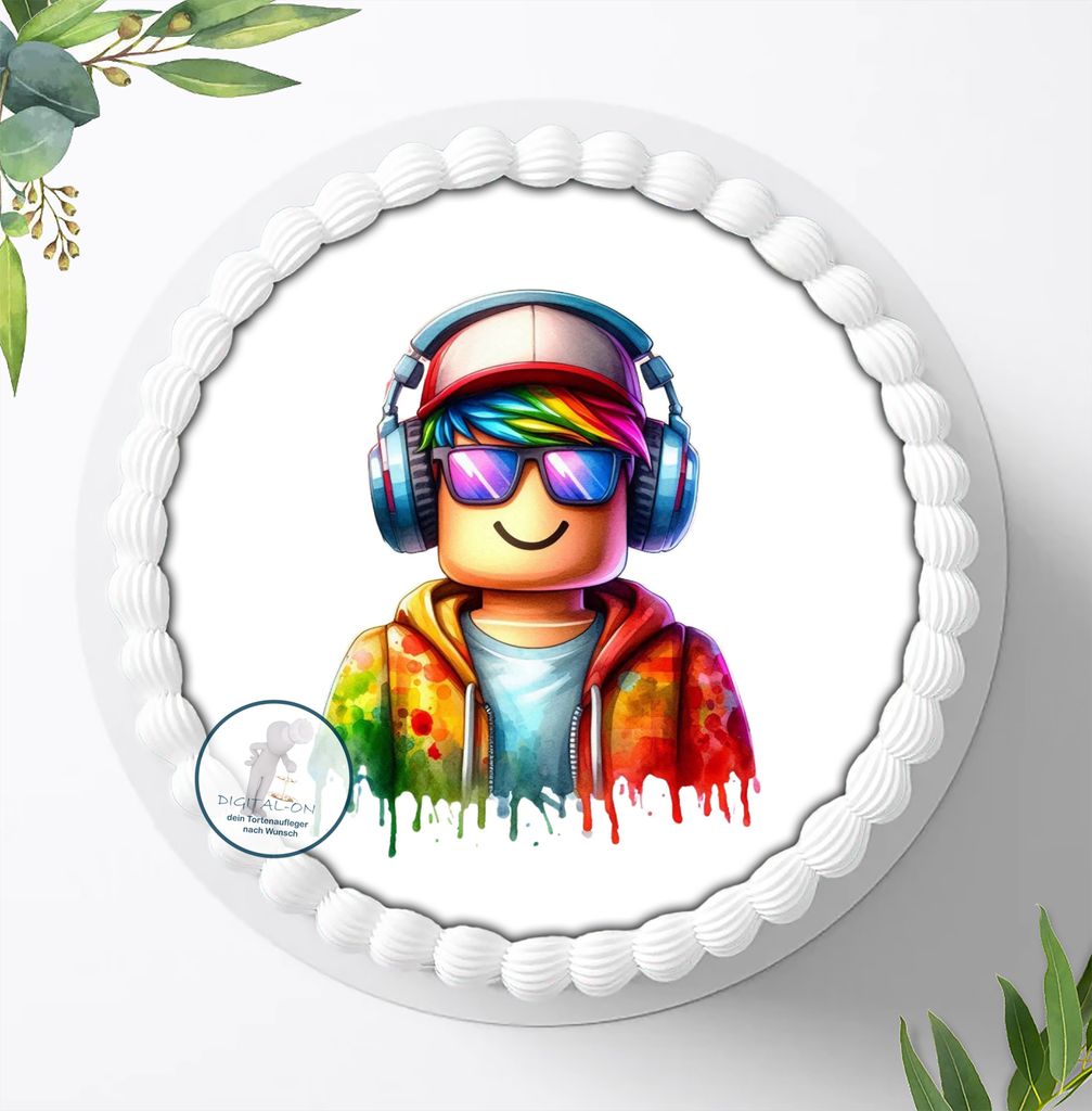 Für die Geburtstags Torte ein Tortenaufleger, Zuckerbild mit dem Motiv: Roblox, Essbares Foto für Torten, Fondant, Ø 20cm, 1734z
