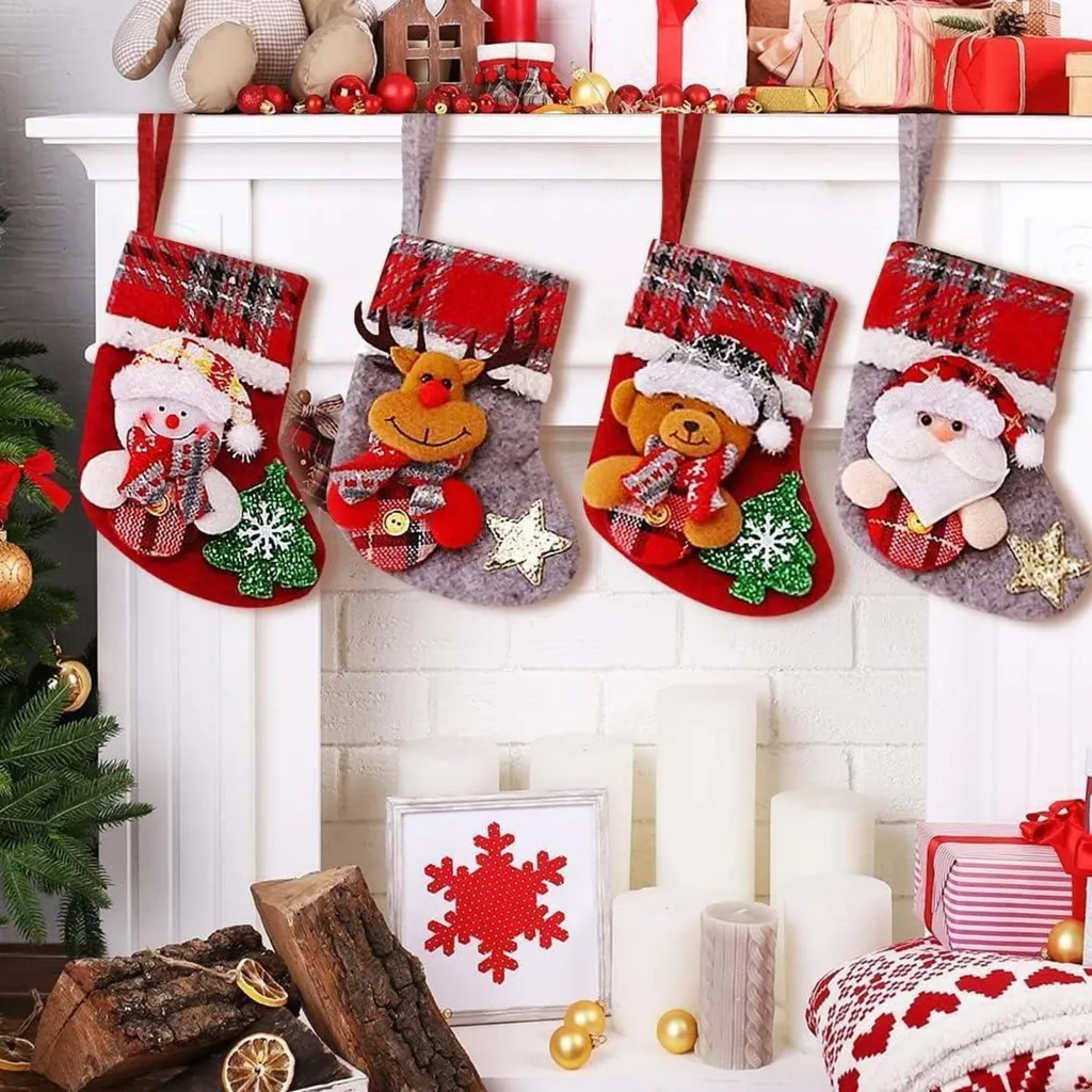 set di 4 calze di Babbo Natale per bambini Calza di Natale personalizzata da riempire