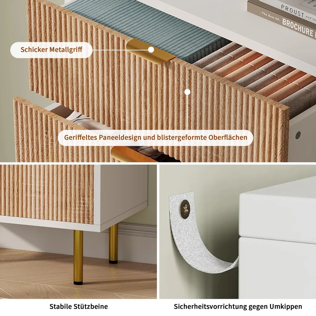 Commode blanche 5 tiroirs avec pieds dorés design scandinave moderne