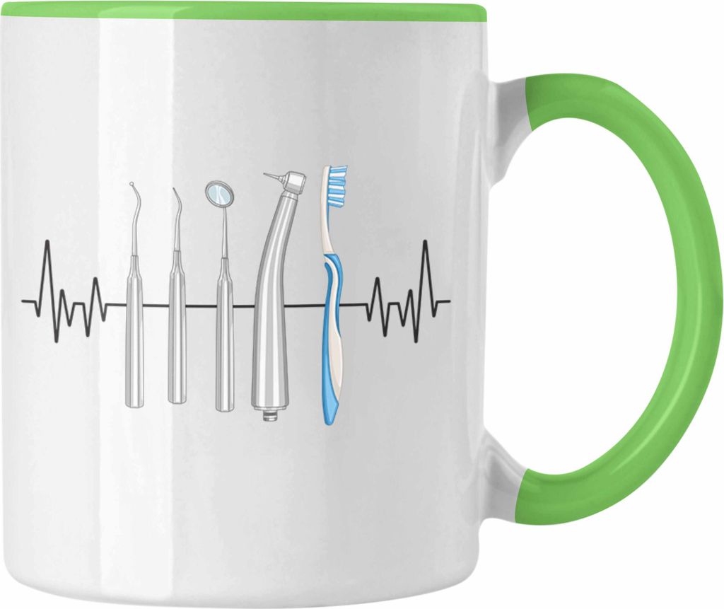 Trendation - Zahnarzt Herzschlag Tasse Geschenk für Zahnmedizin Zahnarzthelferin Zahnärztin Hobby Geschenkidee (Grün)