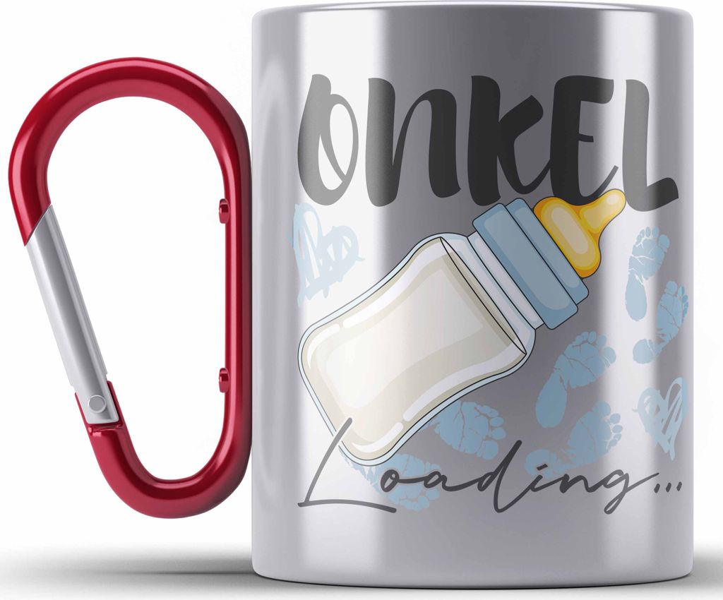 Trendation - Onkel Loading Edelstahl Tasse Karabiner Werdender Onkel Schwangerschaft Ankündigung Bruder (Rot)