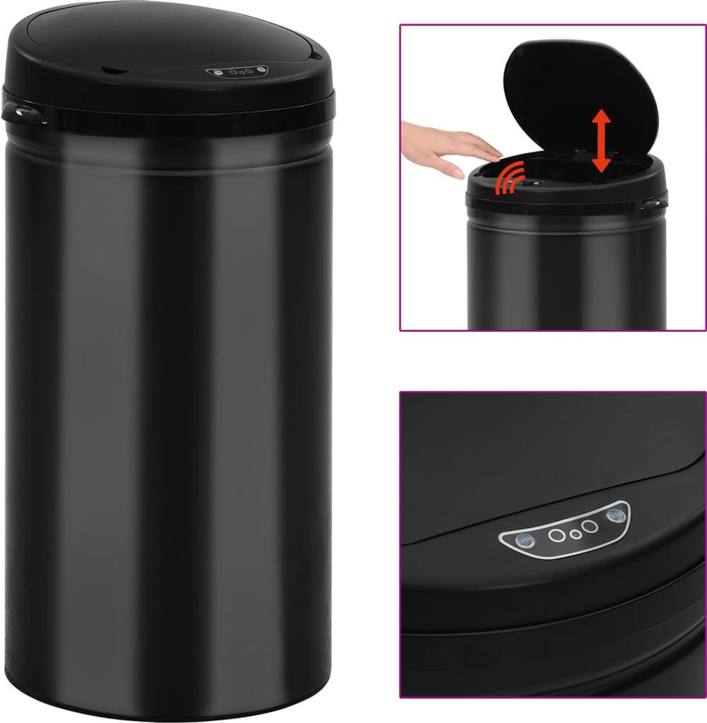 The Living Store Automatischer Sensor-Mülleimer 50 L Kohlenstoffstahl Schwarz