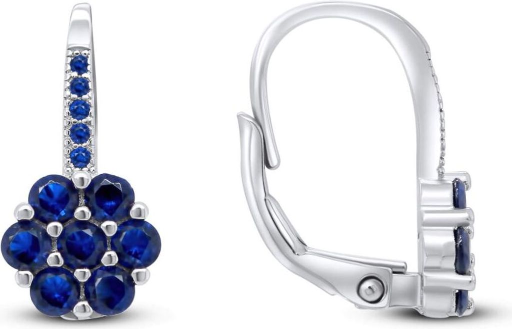 Silver flower earrings with dark blue zircons EA73