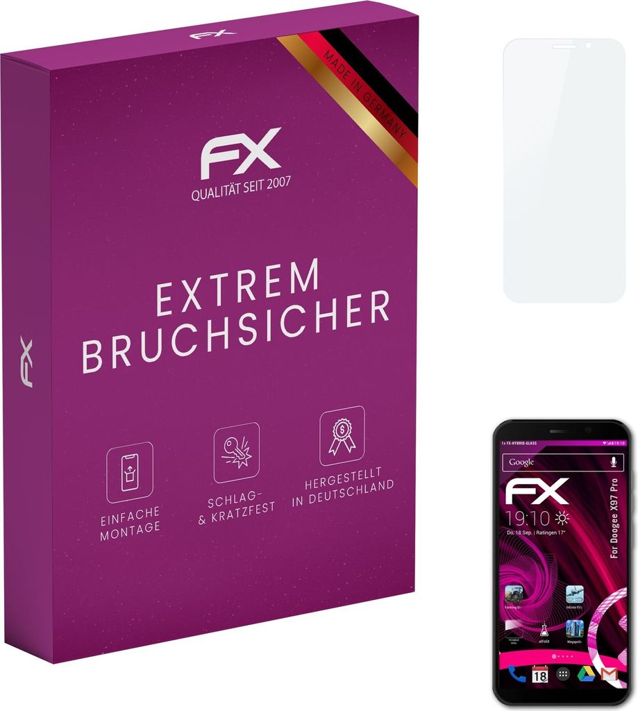 atFoliX FX-Hybrid-Glass Displayfolie kompatibel mit Doogee X97 Pro Glasfolie