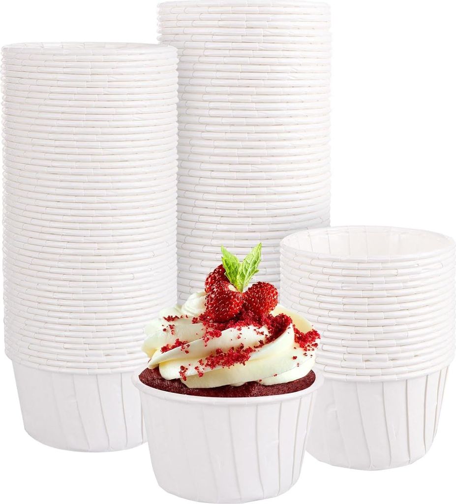 100 Stück Papier Backformen Wachspapier Cupcake Förmchen Muffin Backform Dekorationsbecher, 8 Farben zur Auswahl (Weiß)