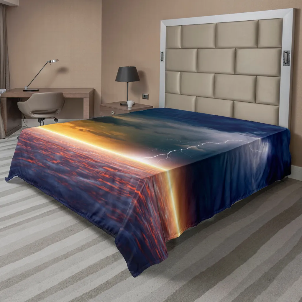 Drap de Lit Supérieur Imprimé Ciel Mystique, Linge de Lit Doux Orange