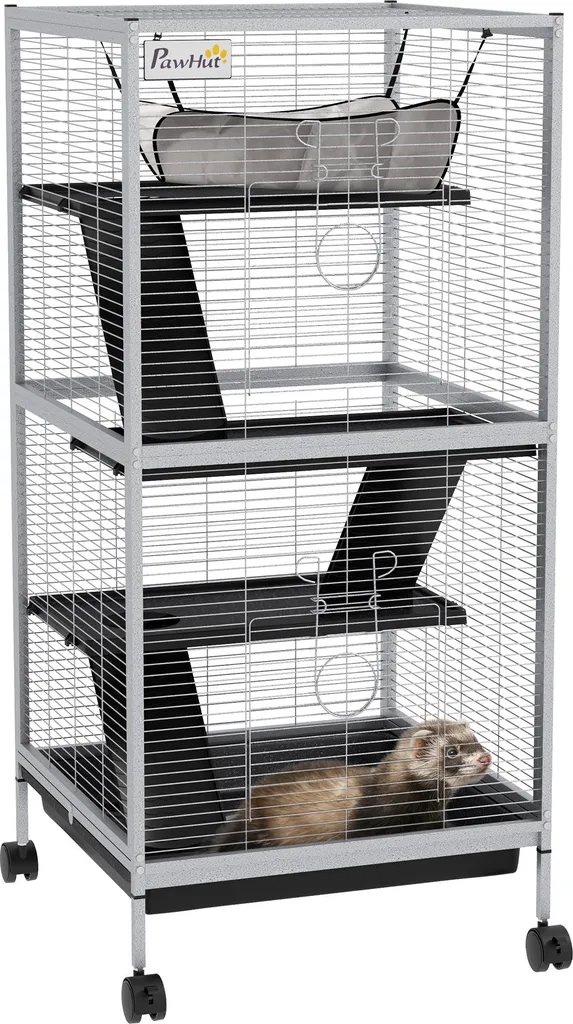 Cage Furet Anti-Évasion Facile à Nettoyer avec Roulettes et Hamac