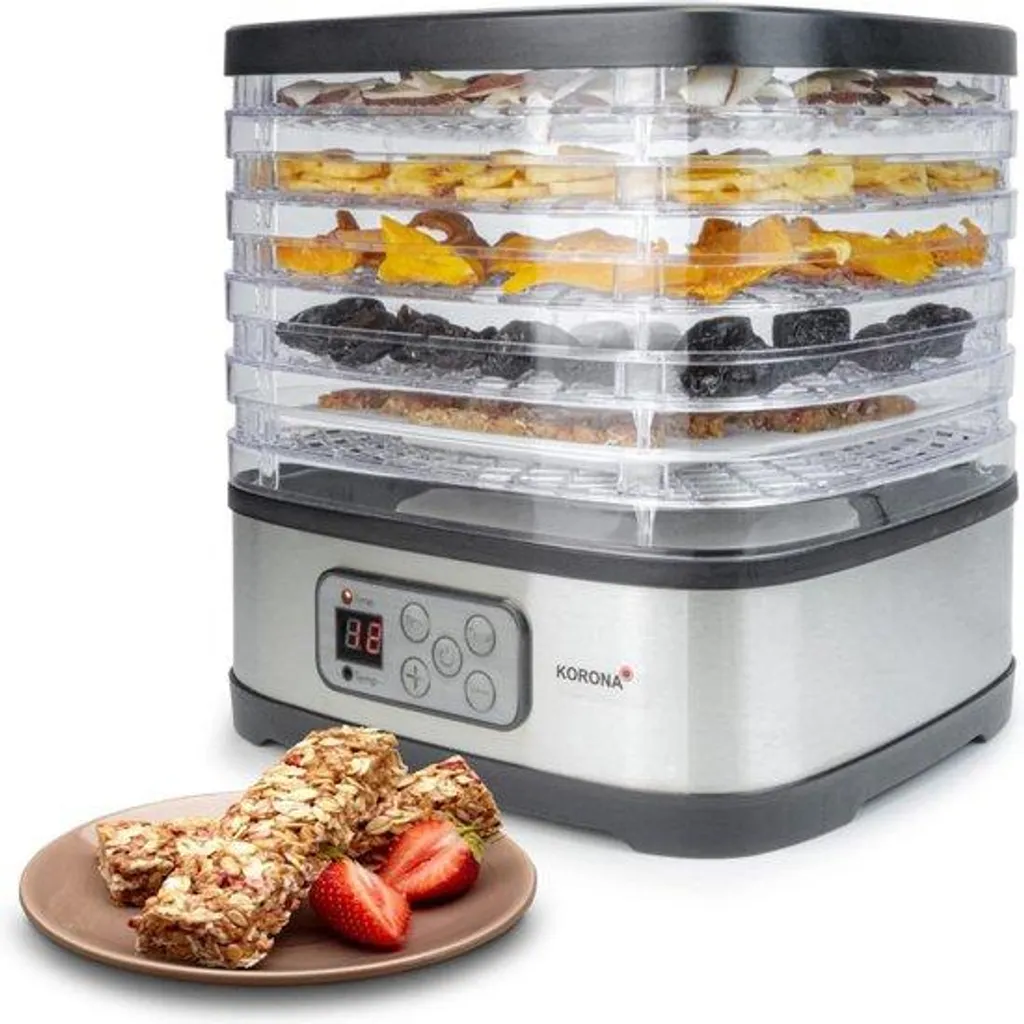 Déshydrateur automatique noir et acier avec 5 plateaux et moule muesli