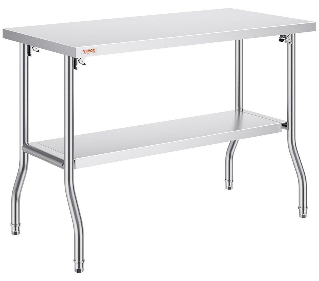 Commercial Worktable Workstation 48 x 24 Inch Folding Commercial Prep Table, Heavy-duty Stainless Steel Folding Table with 772 lbs Load, Kitchen Wo...