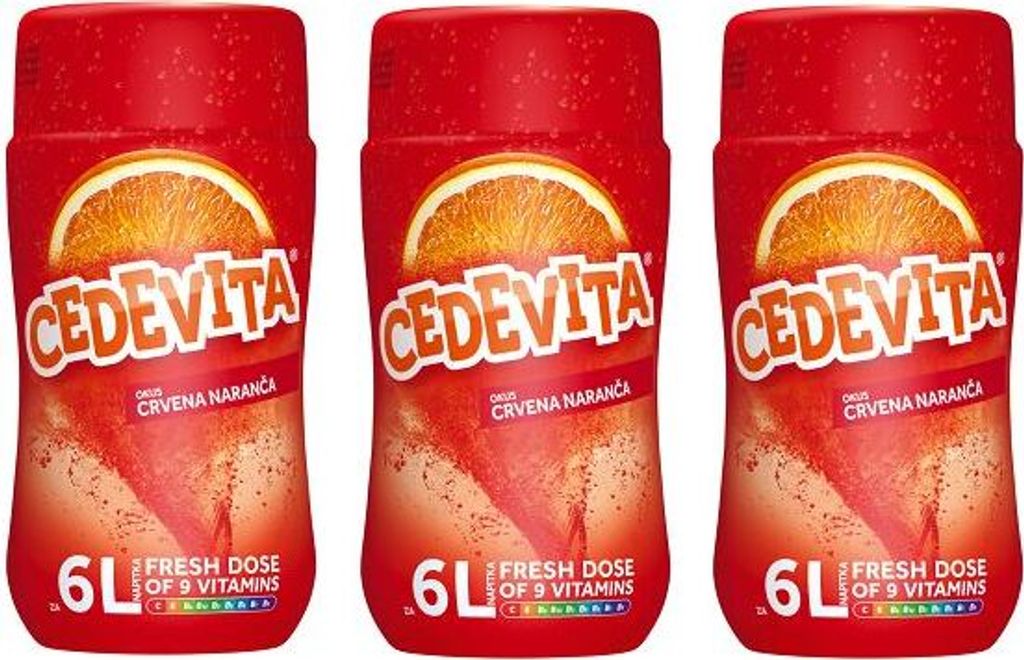 Cedevita Blutorange (crvena narandza) 9 Vitamine, Instant Pulver Vitamin Getränke Mix 3 x 455g, macht 18 L Saft alkoholfreie