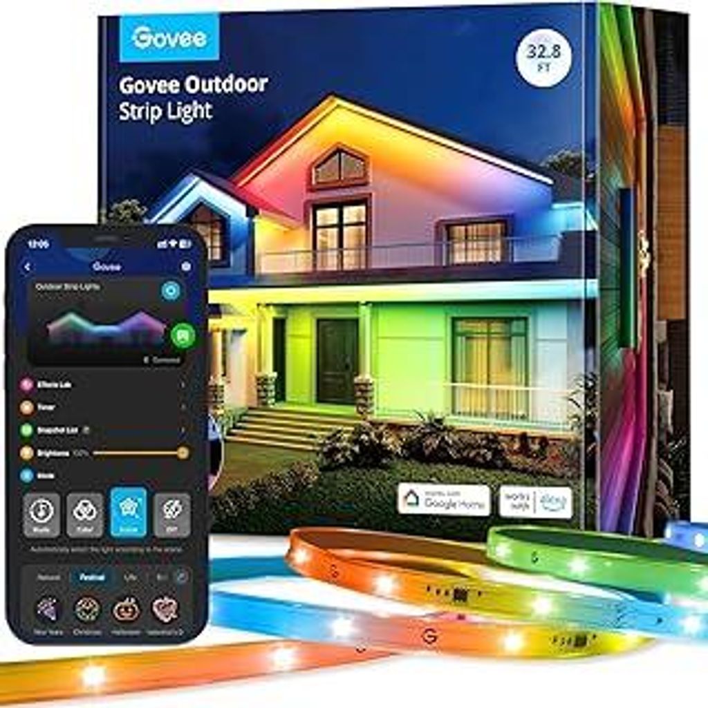 Govee 10m Lange LED-Lichtleisten für den Außenbereich, Intelligente Außenleuchten Funktionieren mit und Google Assistant, IP65 Wasserdicht, RGBI...