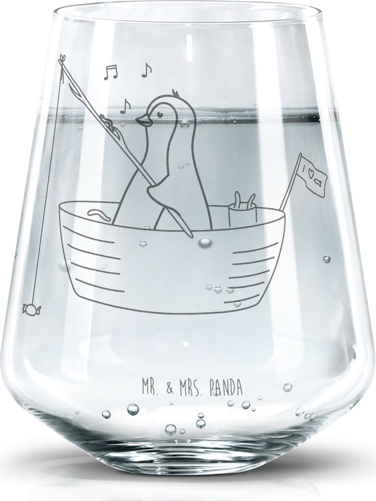 Mr. & Mrs. Panda Glas Pinguin Angelboot - Transparent - Geschenk, Boot, Tumbler, Optimistisch, Leben, Angeln, Wasserglas, Becherglas, Trinkglas, Ne...