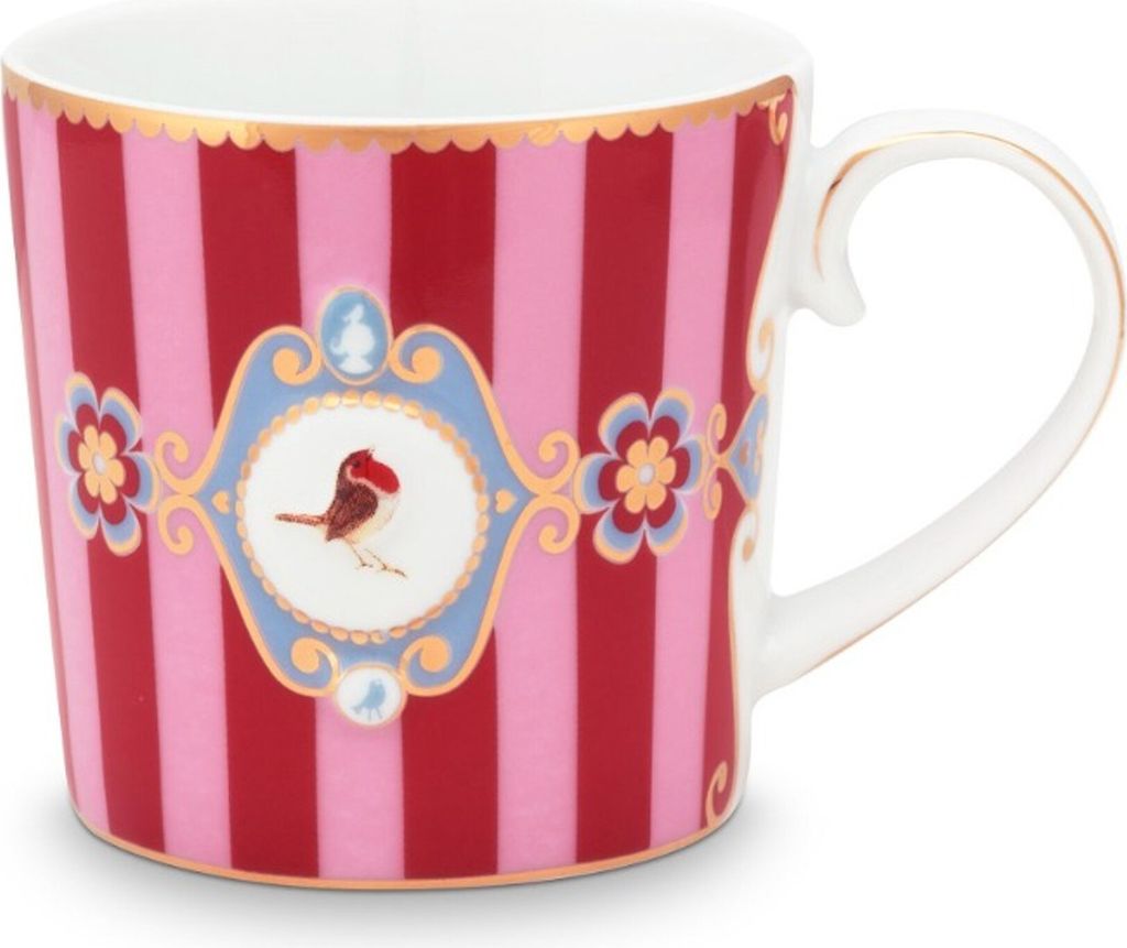 A close-up studio shot of a decorative mug.