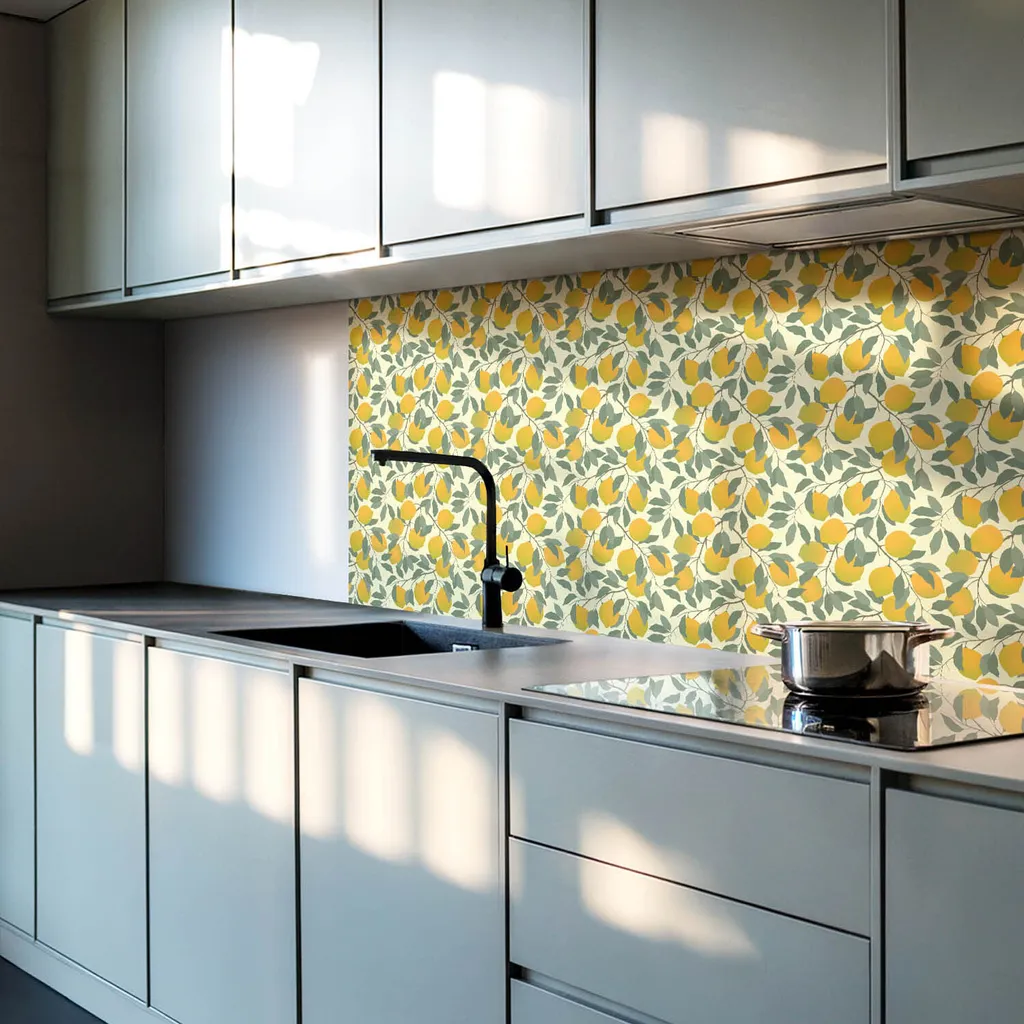 Citron Botanical Pattern - Piastrelle autoadesive - Piastrelle autoadesive - Piastrelle in PVC - Piastrelle in vinile - Piastrelle autoadesive 3D - Piastrelle adesive - Piastrelle per cucina e bagno - 20 pezzi 20 x 20 cm - 2