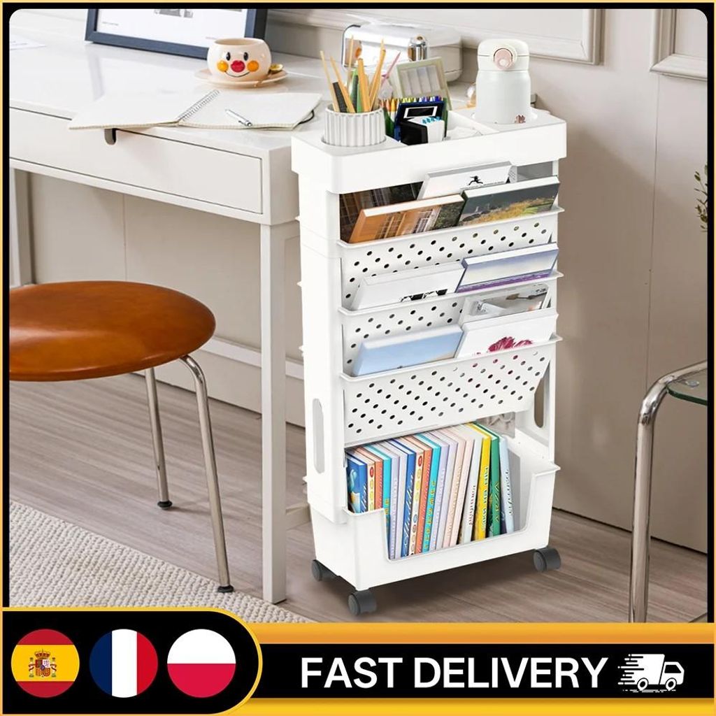 Libreria mobile con ruote, scaffale portariviste mobile, Immagine del prodotto 
