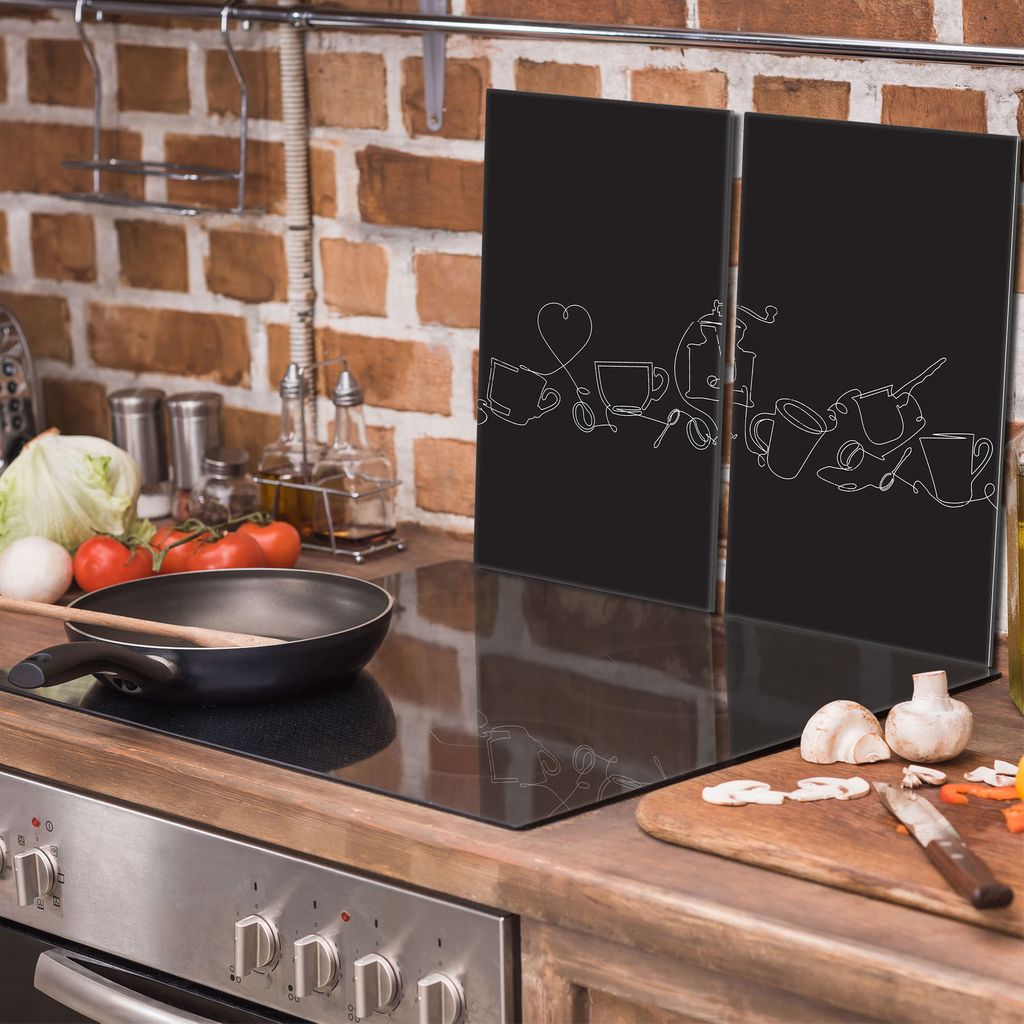 TMK - Piastra di copertura per piano cottura in vetroceramica 2 x 30 x 52 cm induzione universale per piani cottura protezione antispruzzo tagliere in vetro temperato come decorazione, nero fiore