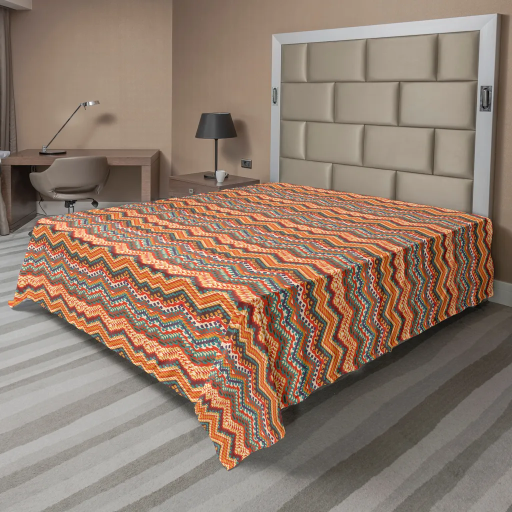 Lenzuolo Matrimoniale ABAKUHAUS Maya Zig Zag | 275x260 cm Decorativo