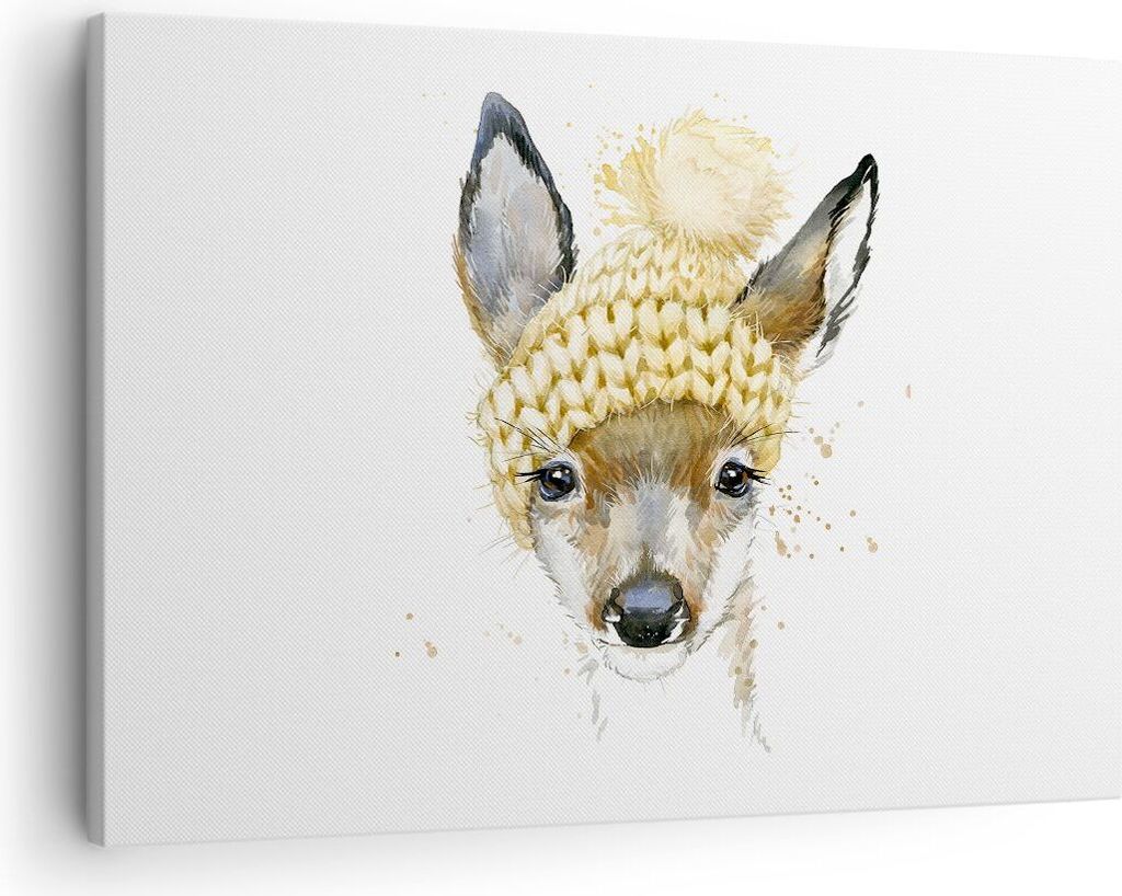 Bild auf Leinwand - Leinwandbild - Tier Hut Hirsch modern - 70x50cm - Wand Bild - Wanddeko - Leinwanddruck - Bilder - Kunstdruck - Wanddekoration -...