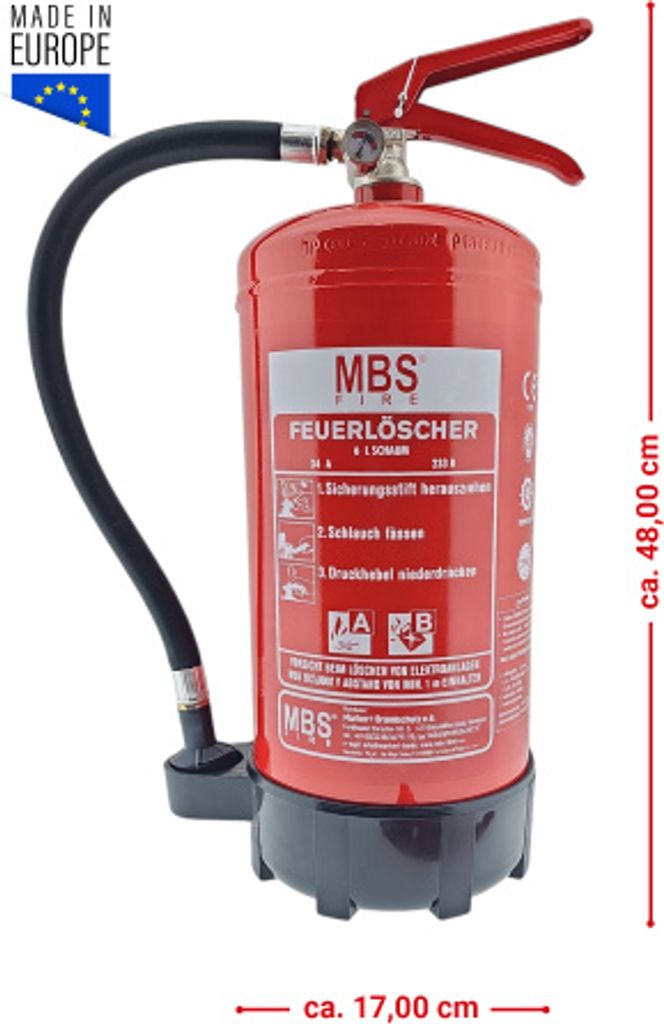 MBS-FIRE (Pii) 6L Feuerlöscher Schaum 34A 233B 10LE inkl. Halterung u. Plakette