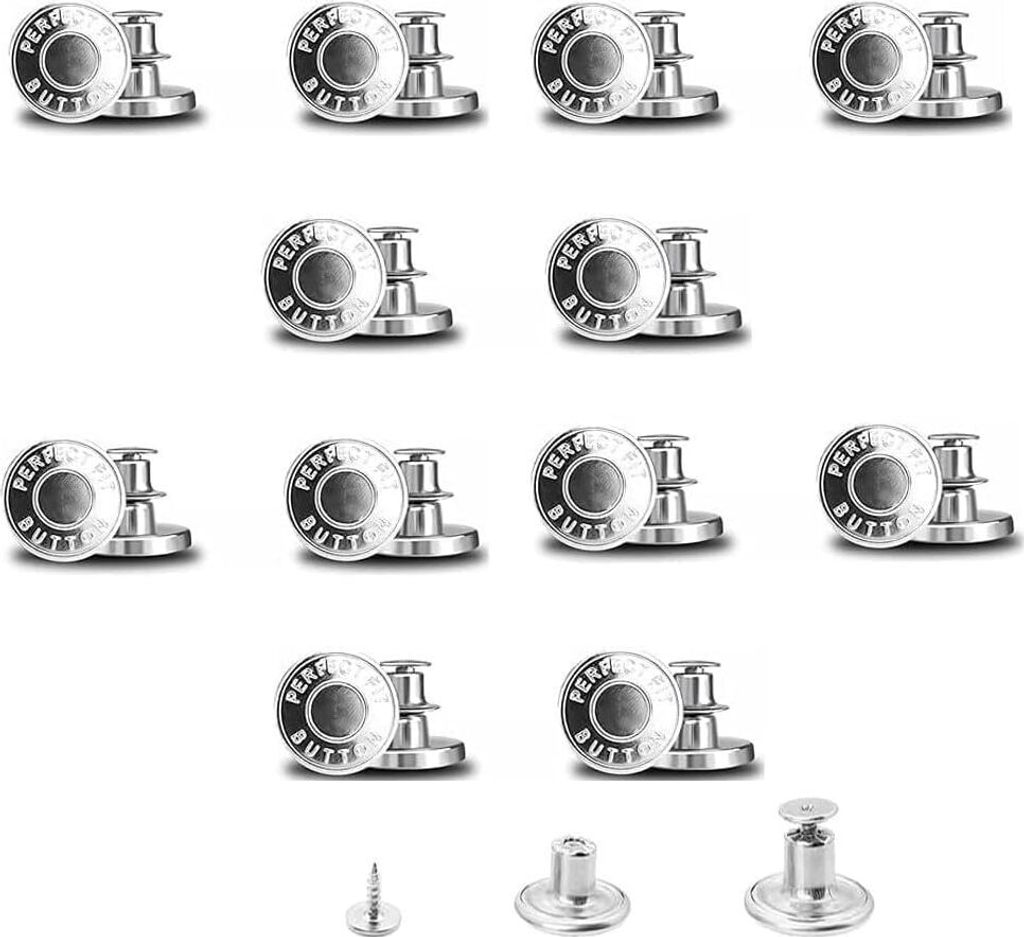 12 Jeans Knöpfe ohne Nähen Hosenknöpfe zum Stecken, Ersatzknöpfe Bundweite verkleinern & erweitern
