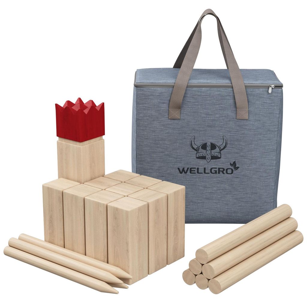 WELLGRO Premium XL Kubb Spiel aus Holz für 2-12 Spieler – Produktbild 