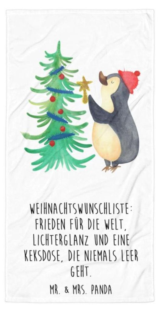 Mr. & Mrs. Panda Reisehandtuch Pinguin Weihnachtsbaum - Weiß - Geschenk, Duschtuch, Badehandtuch, Handtuch, Großes, Strandtuch, Weihnachten, Winter