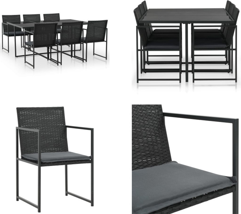 vidaXL 7 tlg. Garten Essgruppe mit Auflagen Poly Rattan Schwarz - Garten Essgruppe - Garten Essgruppen - Gartengarnitur - Gartengarnituren