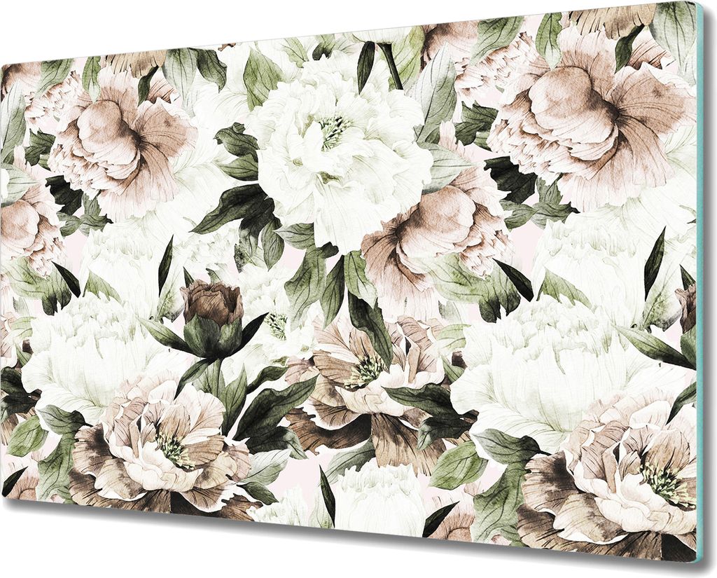 Glas Schneidebrett Herdabdeckplatten Schneideplatten - 80x52 cm - Pfingstrosen