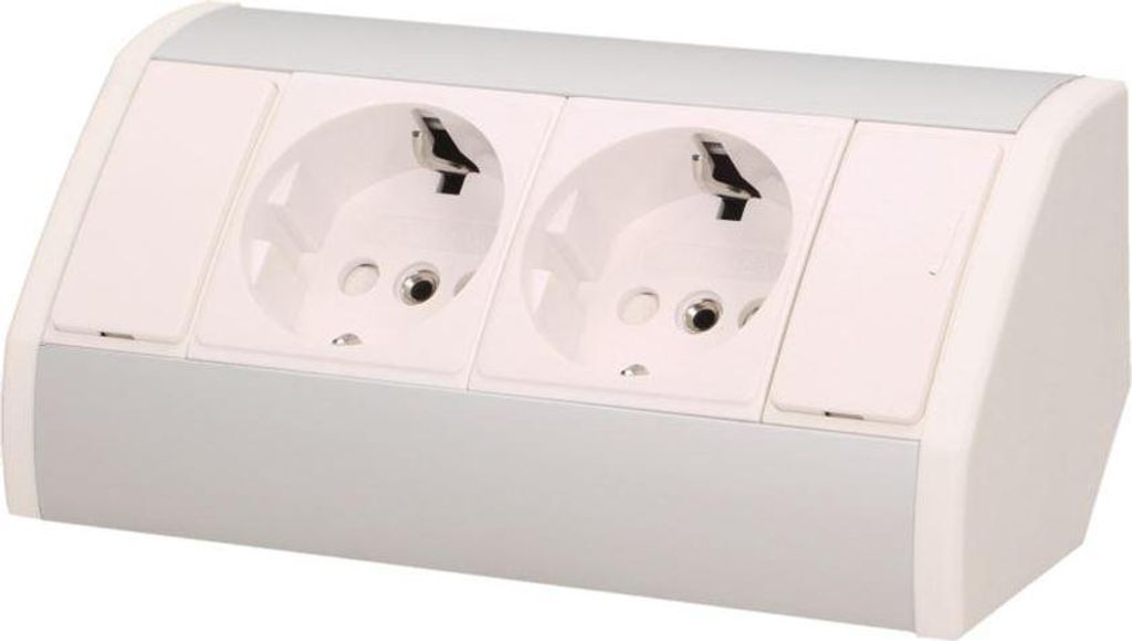 Prise de meuble 2x2P+Z Schuko blanc-argent sous châssis Image du produit 