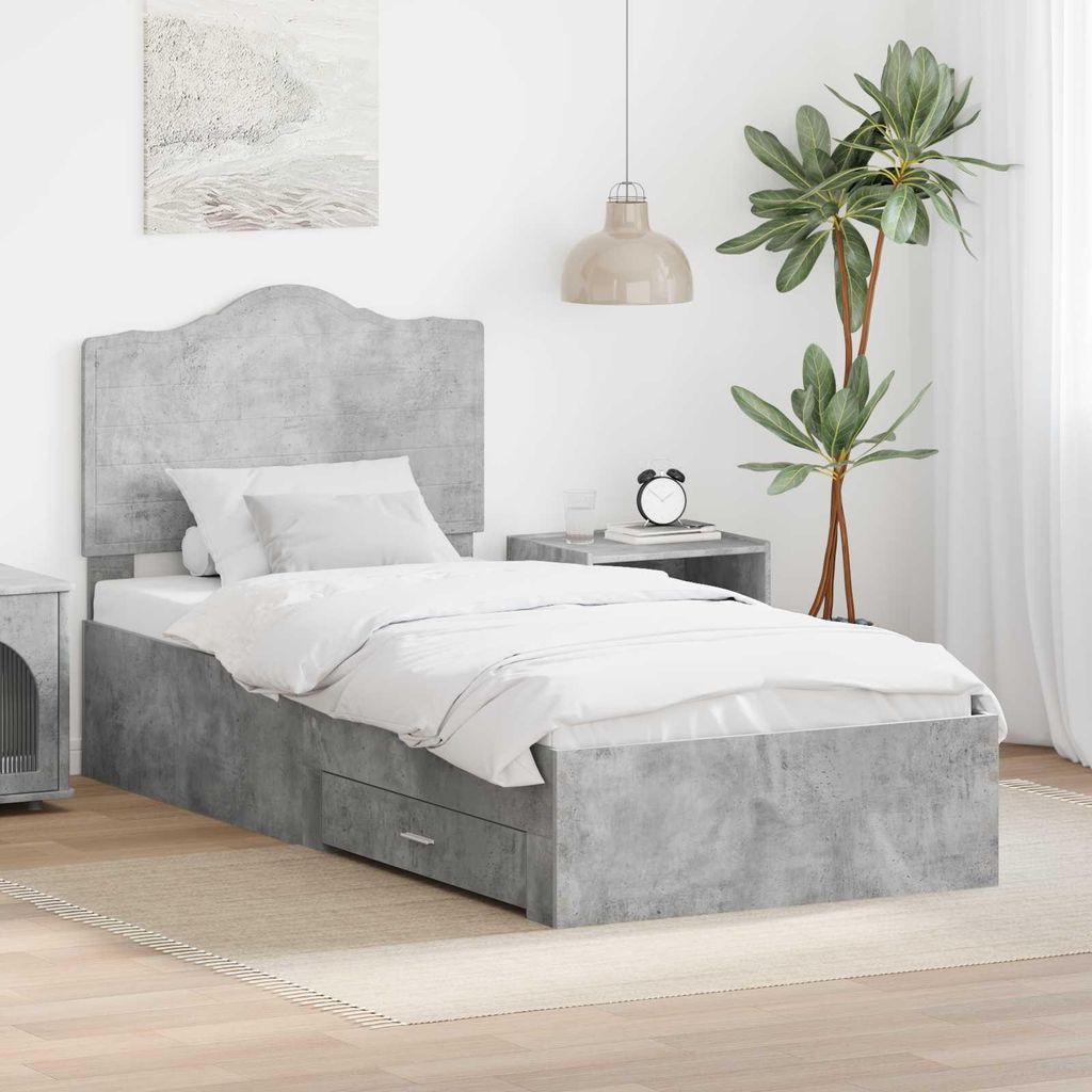 Maison Exclusive - Bettrahmen mit Kopfteil Beton Grau 90 x 190 cm Holzwerkstoff