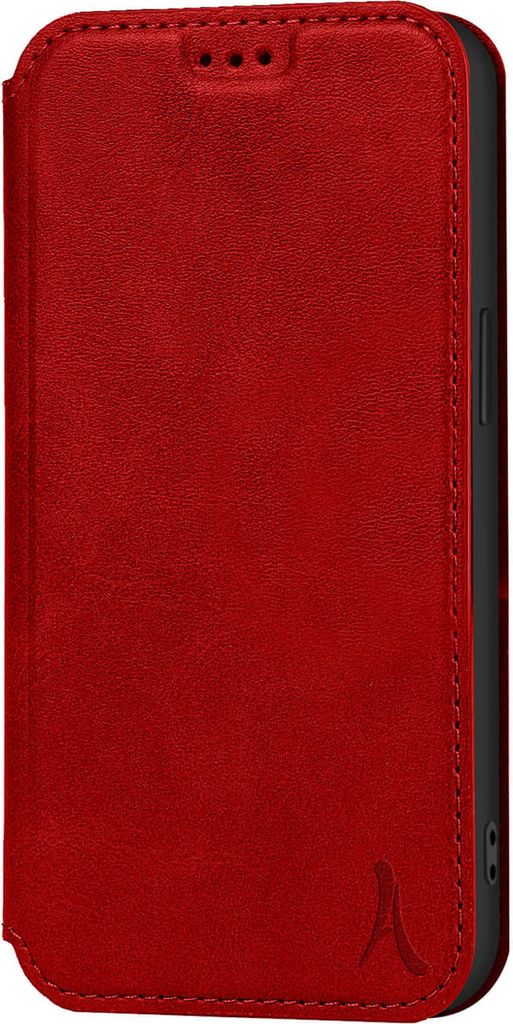 Akashi, Etui für iPhone 12 Mini Echtes Leder mit Kartenhalter und Ständer, Rot