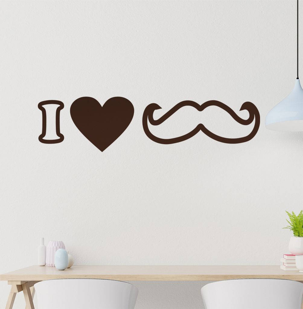 I love mustache Wandtattoo in 6 Größen - Wandaufkleber Wall Sticker - Dekoration, Küche, Wohnzimmer, Schlafzimmer, Badezimmer
