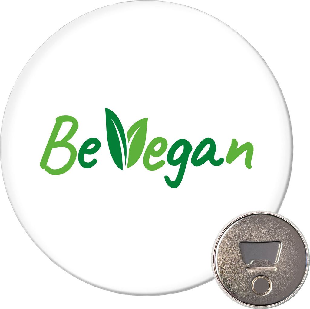 Huuraa Magnet Be Vegan Blätter 59mm Kühlschrankmagnet rund Flaschenöffner Geschenkidee
