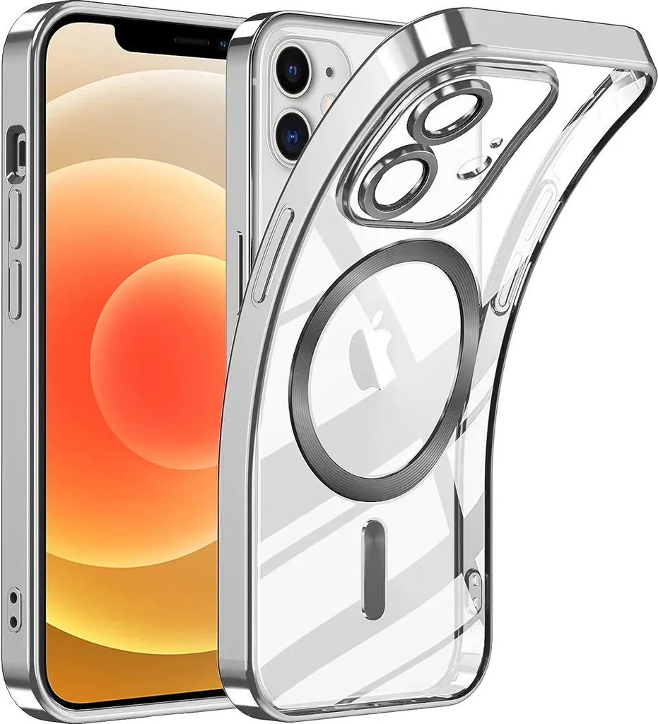 Custodia per iPhone 12 Magnetic Ultra Thin Transparent Case con Magsafe e Camera Cover Argento