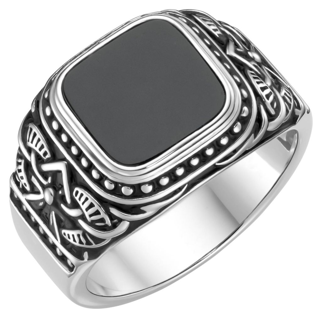 Ring Giorgio Martello Milano Siegelring mit schwarzer Achat-Einlage, Silber 925 Schwarz 66