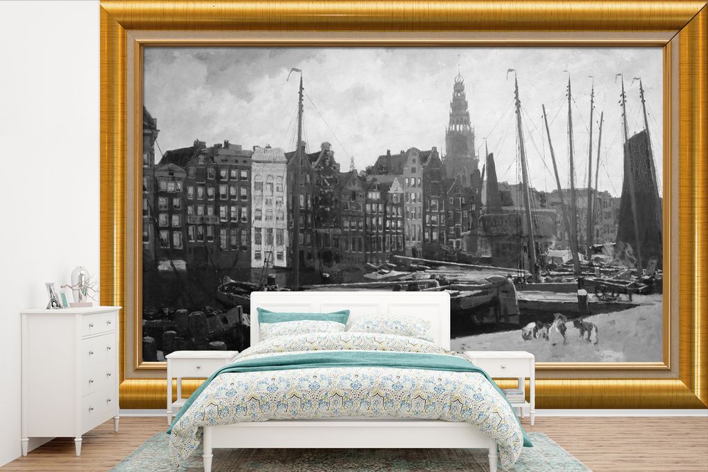 MuchoWow Fototapete für Wohnzimmer oder Schlafzimmer Wandtapete Vinyl Motivtapete Kunstwerke - Alte Meister - Liste - Gold - 600x400 cm - Vinylt...