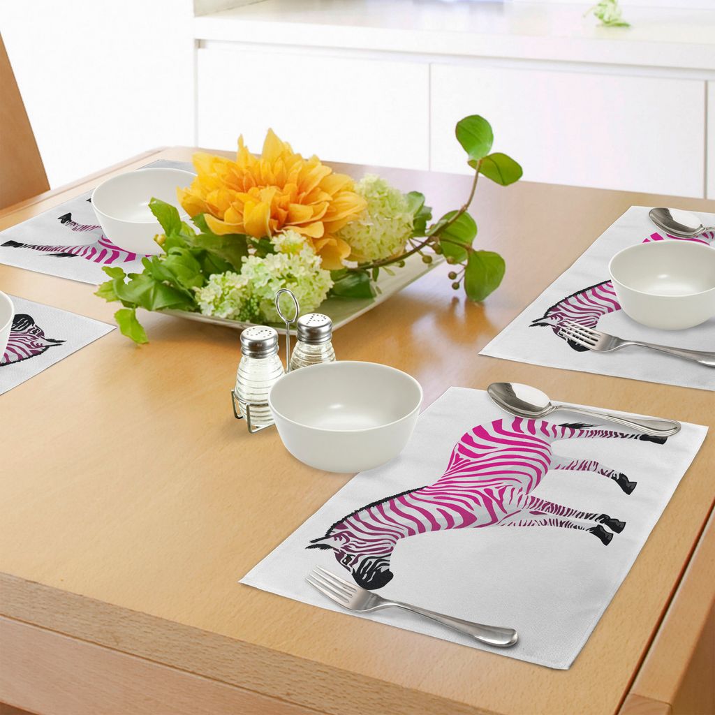 ABAKUHAUS Rosa Zebra Platzmatten, Zebra-Figur im rosa Streifen-Savanne-Tierwildnis-Symbol-Safari-Druck, Tiscjdeco aus Farbfesten Stoff für das Ess...