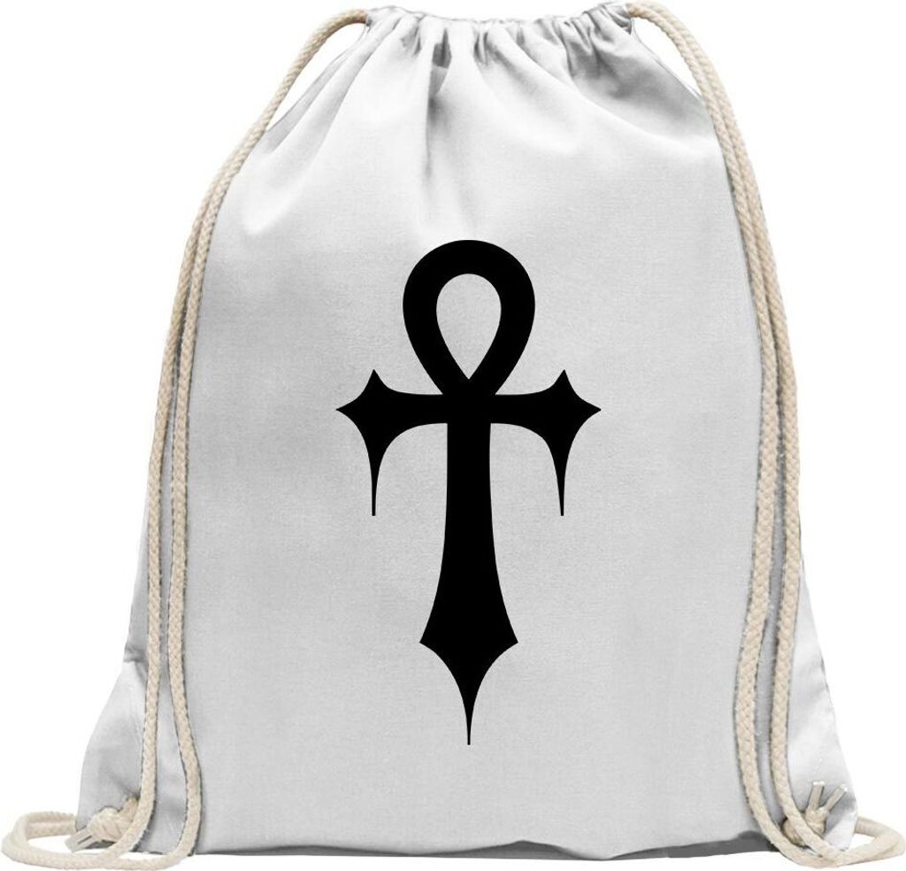 Kiwistar - Turnbeutel - weiss - Gothic Ankh - Fun Rucksack Sport Beutel Gymsack Baumwolle mit Ziehgurt