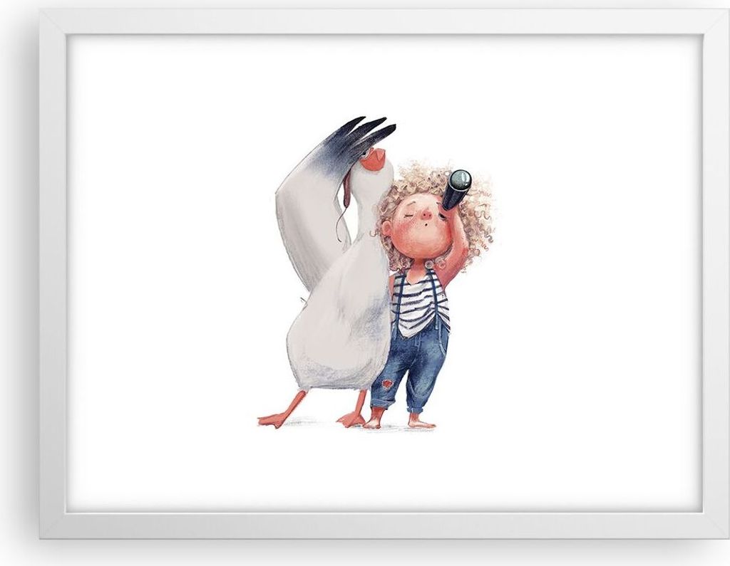 Gerahmtes Poster - Weißer Rahmen - Albatros Kind Bild - 40x30 cm - Wand Bild - Wanddeko - Wandbilder - Kunstposter - Wandposter - Bilderrahmen - B...