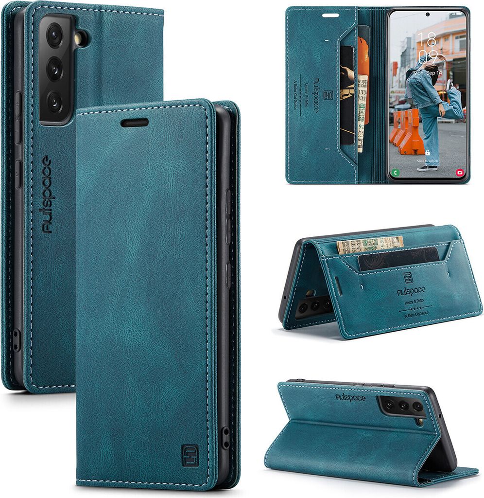 Galaxy S22 Plus 5G Brieftasche Hülle, Retro Kunstledertasche Stand Schutzhülle für Samsung Galaxy S22 Plus 5G Blau