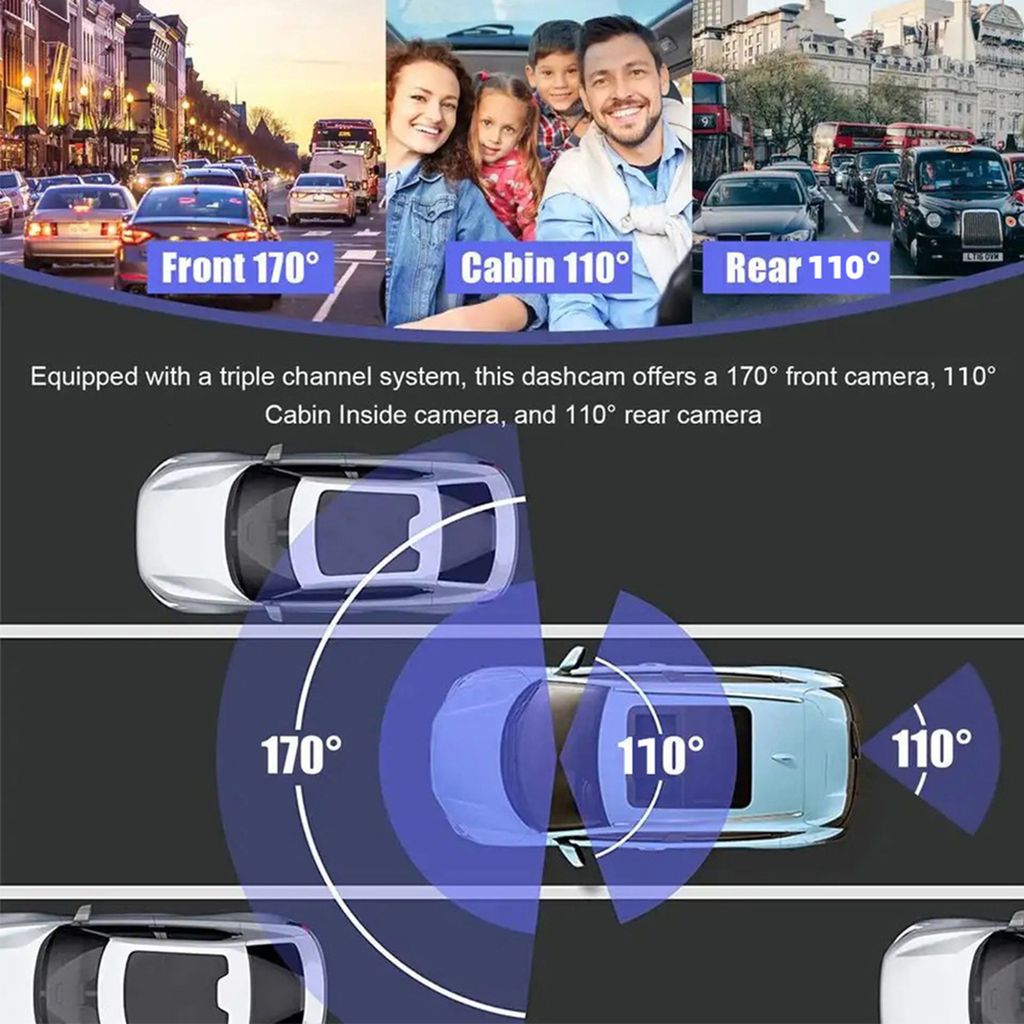Přístrojová kamera se třemi kamerami, 1080P HD, DVR do Obrázek produktu 8