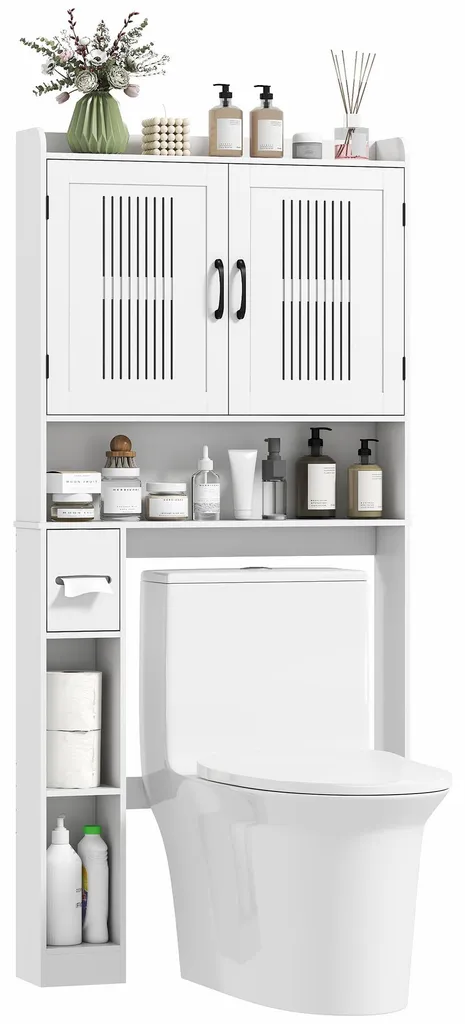 Meuble WC bois blanc pour organiser petits espaces avec rangement