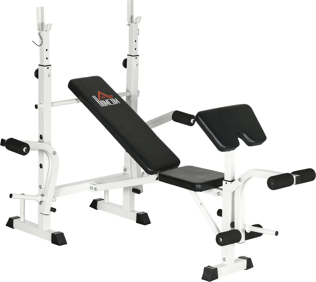 Banc de musculation avec support haltères et pupitre à biceps intégré