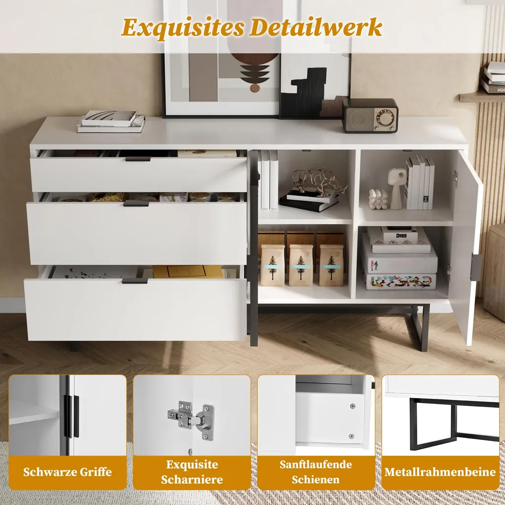 Buffet Merax blanc avec éclairage LED et 3 tiroirs design moderne - 7