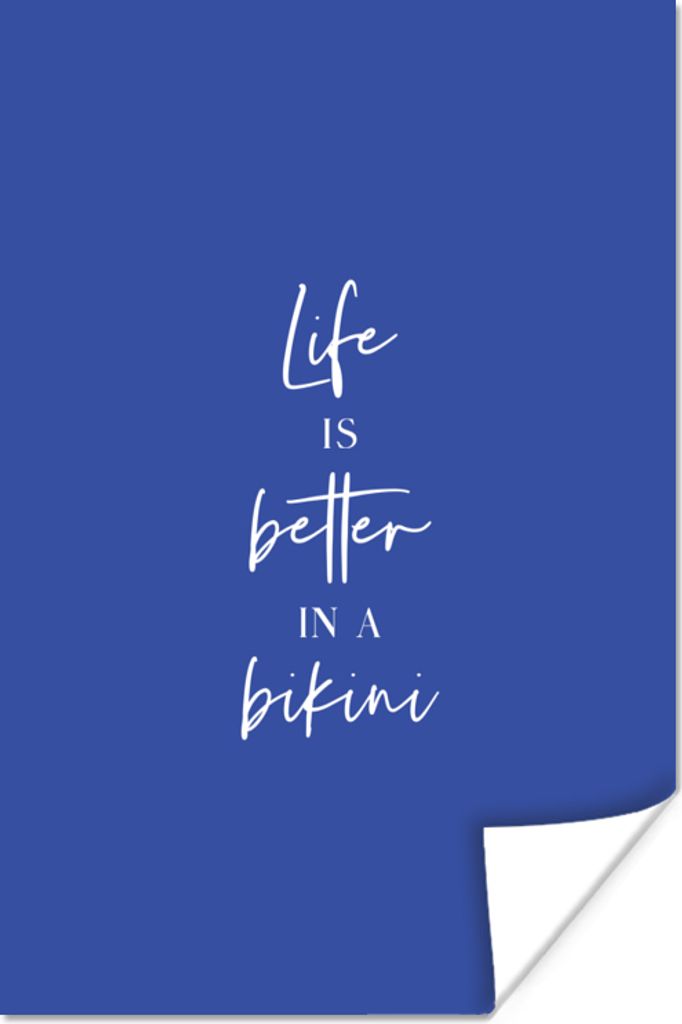 MuchoWow Poster Das Leben ist besser im Bikini - Zitat - Blau 60x90 cm - Wanddekoration